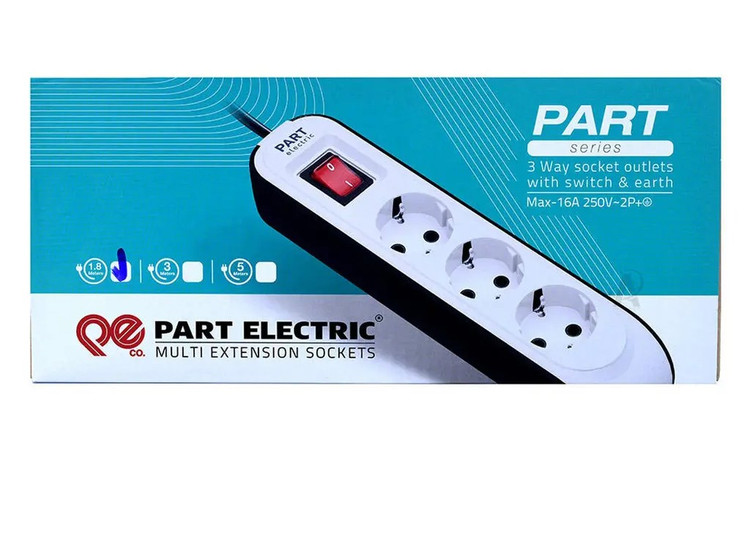 سه راهی برق ارت دار پارت الکتریک کابل 1.8 متری مدل 8760