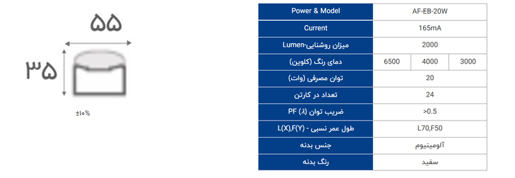 براکت خطی روکار 20 وات 30 سانتیمتر افراتاب سری Sylvia مدل AF-EB-20W
