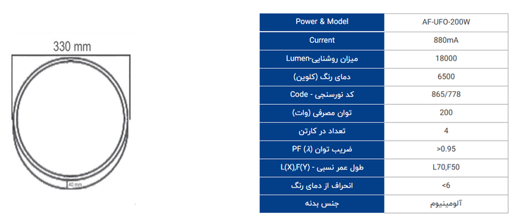 چراغ آویز سوله ای 200 وات افراتاب سری SATURN مدل AF-UFO-200W
